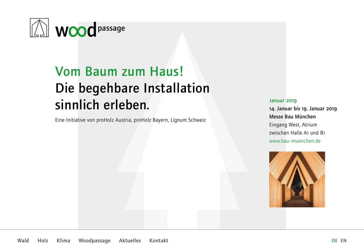 Screenshot www.woodpassage.eu / Website woodpassage Holzbau-Installation